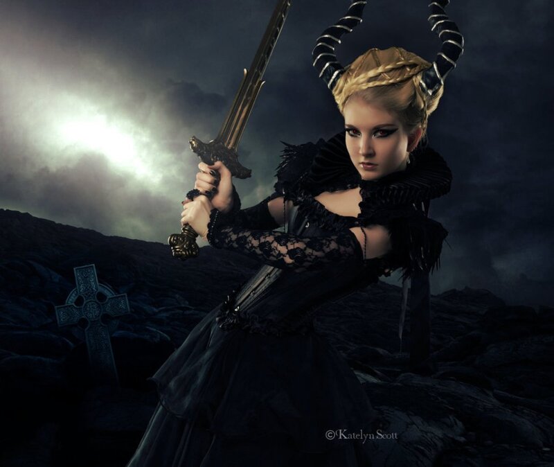 Woman with Horns Holding Sword