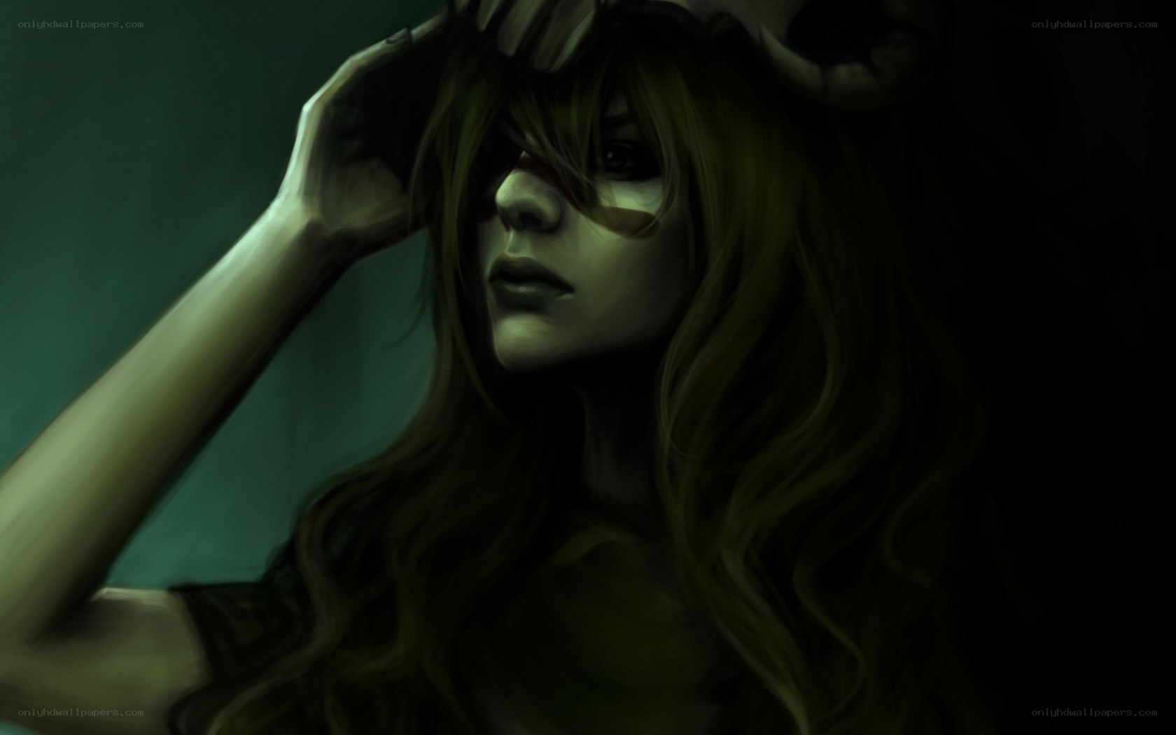 woman with horns in dark light