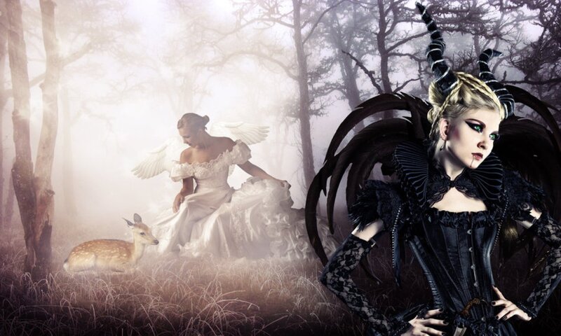 Woman with Horns in Forest — Black