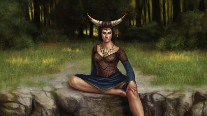woman with horns in forest