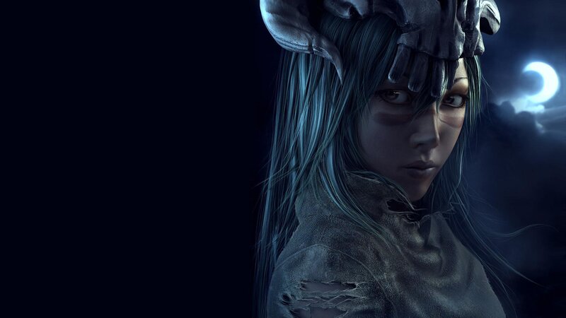 woman with horns in moonlight