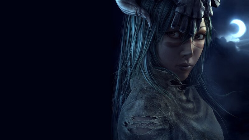 woman with horns in moonlight