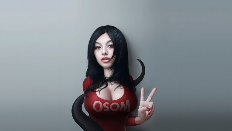 Woman with horns making peace sign