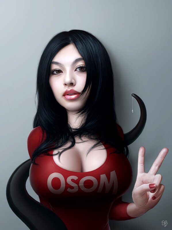 Woman with horns making peace sign