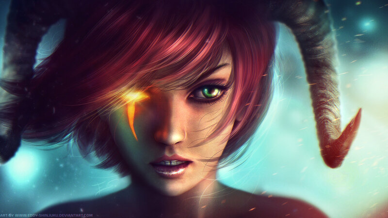 Woman with Horns — Red, Dramatic