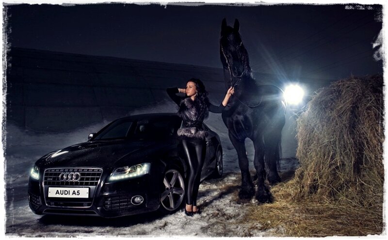 Woman with Horse and Car