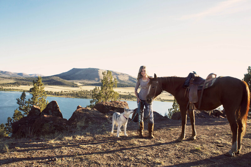Woman with Horse and Dog — Brown, Serene