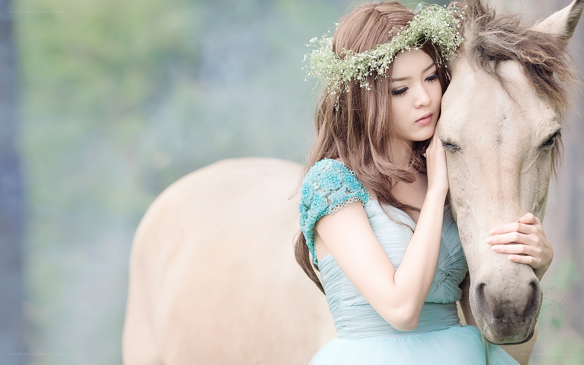 woman with horse and flower crown