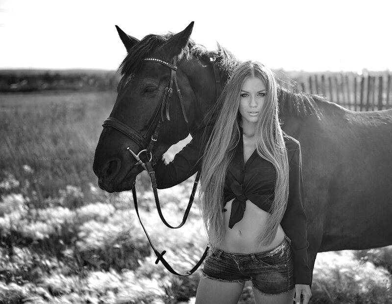 Woman with Horse — Black, Dramatic, Afternoon