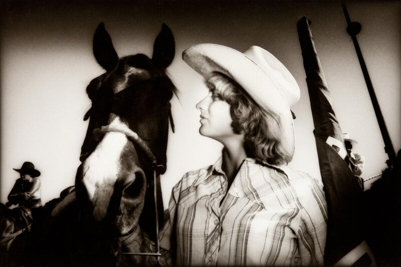 Woman with Horse — Black, Dramatic, Photograph, Cowboy Hat, Plaid Shirt