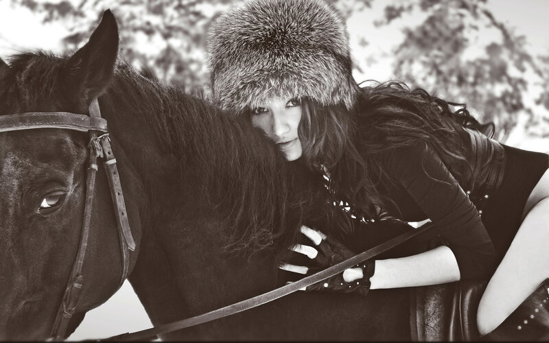 Woman with Horse — Black, Dramatic