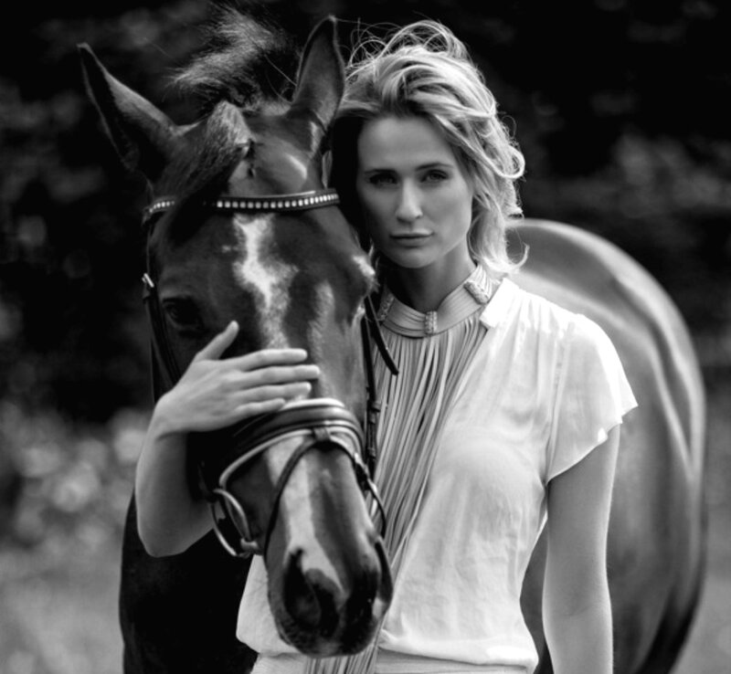 Woman with Horse — Black, Serene, Photograph