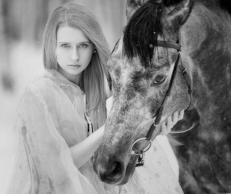 Woman with Horse — Black, Serene