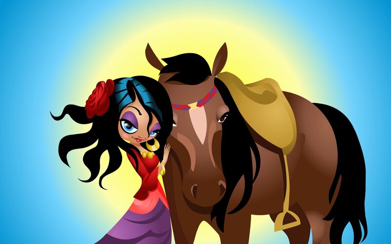 Woman with Horse — Blue, Bright