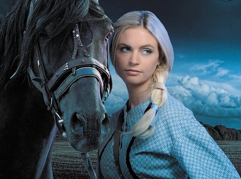 Woman with Horse — Blue, Dramatic, Night, Photograph