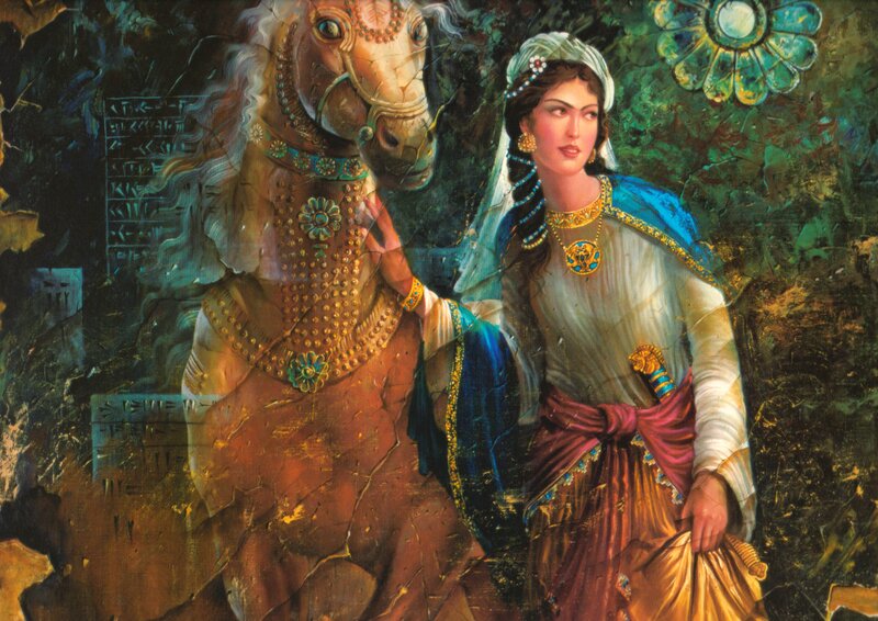 Woman with Horse — Blue, Dramatic, Painting