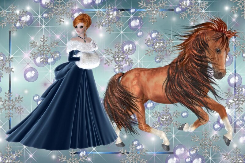 Woman with Horse — Blue, Festive