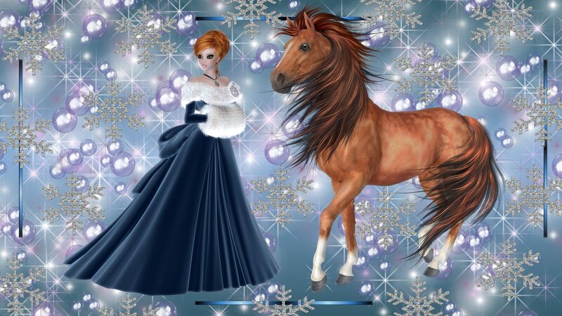 Woman with Horse — Blue, Magical