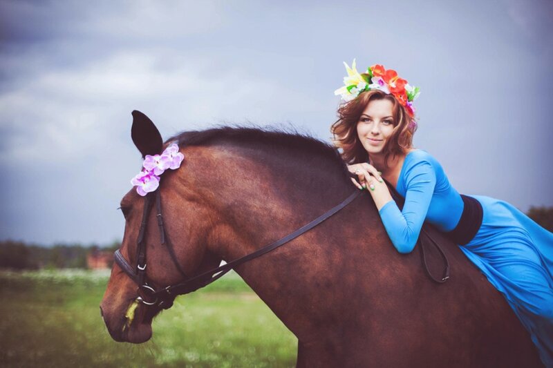 Woman with Horse — Blue, Serene, Afternoon, Photograph