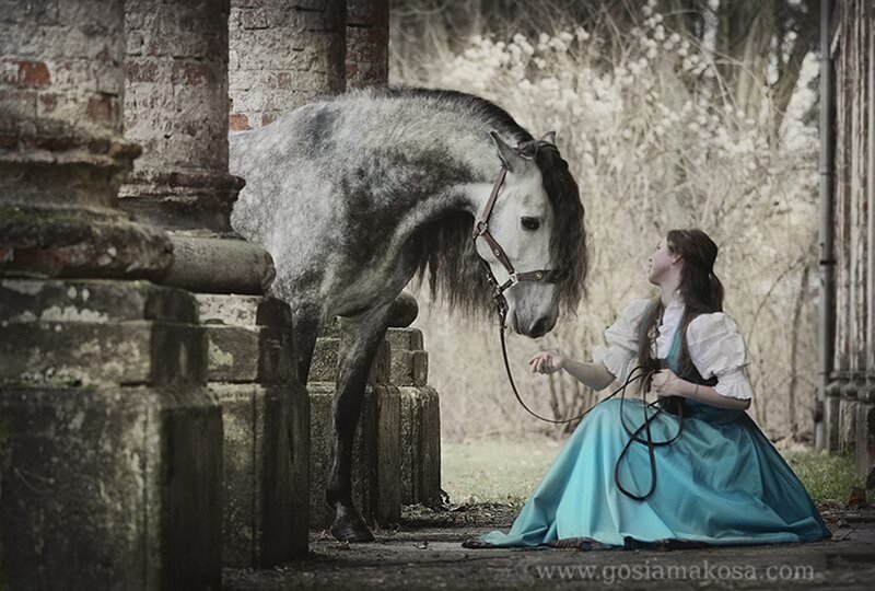 Woman with Horse — Blue, Serene, Spring