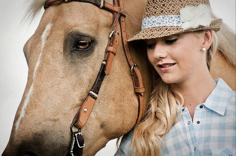 Woman with Horse — Brown, Calm, Photograph, Hat