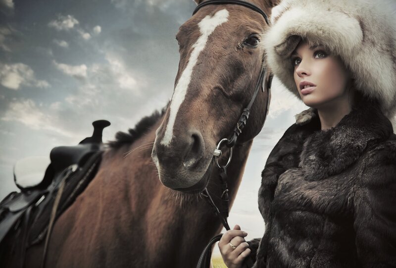 Woman with Horse — Brown, Dramatic, Photograph