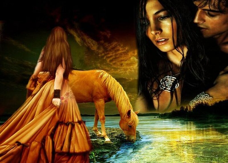 Woman with Horse — Brown, Dramatic, Sunset