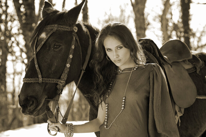 Woman with Horse — Brown, Dramatic
