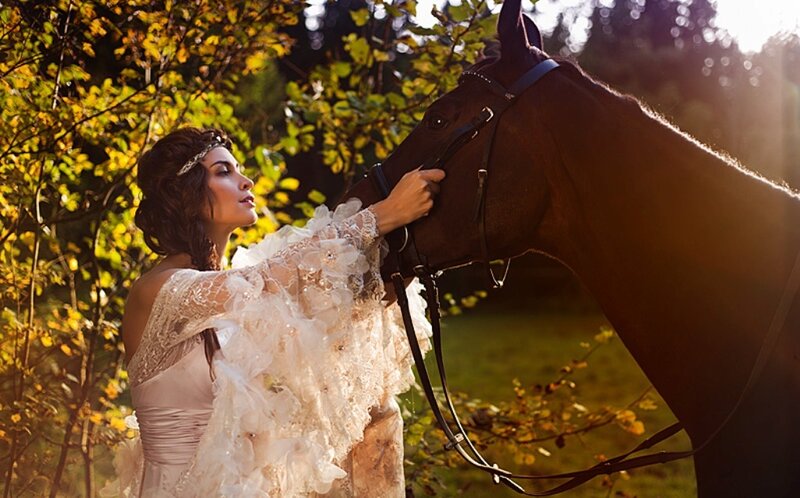 Woman with Horse — Brown, Serene, Autumn