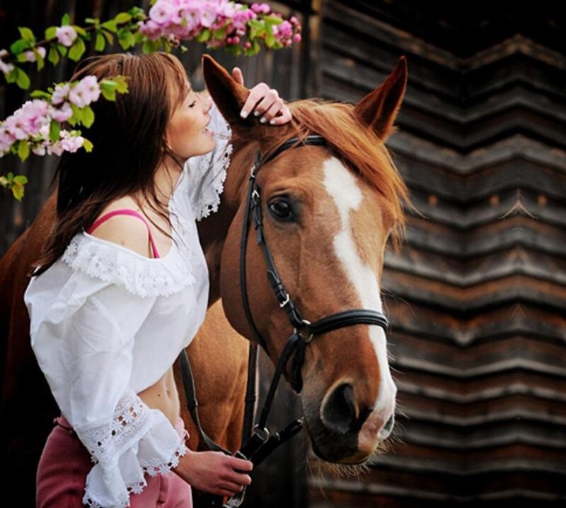 Woman with Horse — Brown, Serene, Spring
