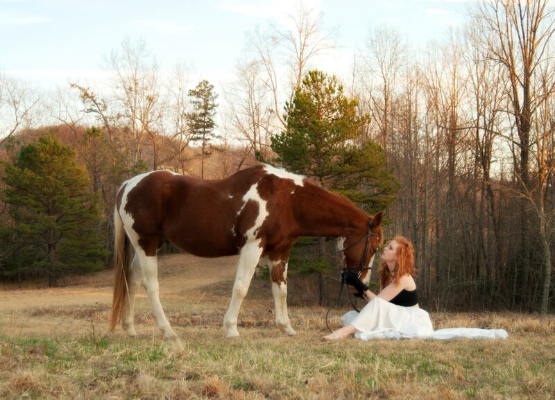 Woman with Horse — Brown, Serene, Sunset, Photograph, Trees