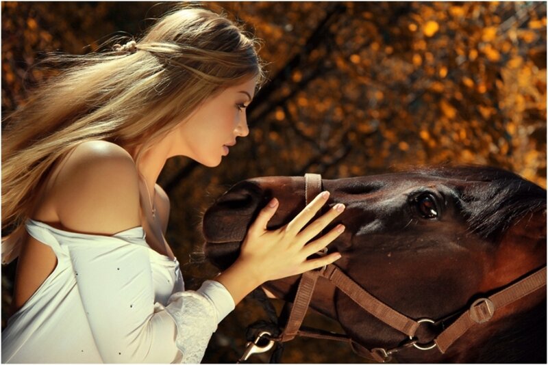 Woman with Horse — Brown, Serene