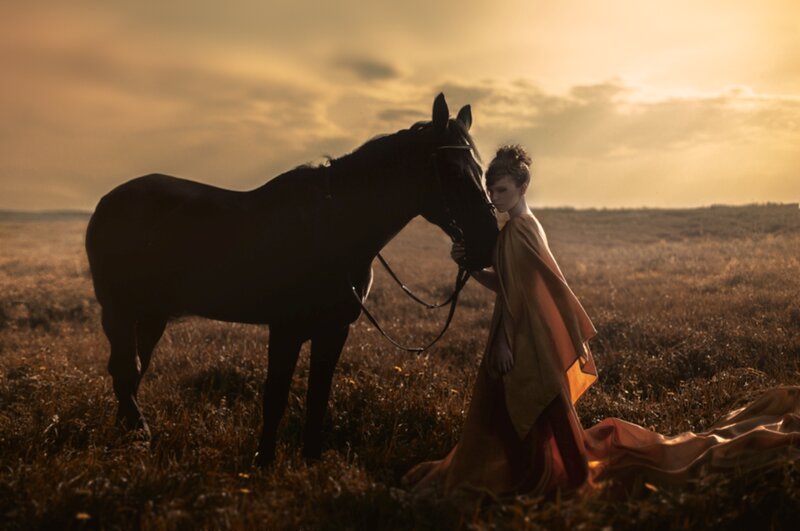 Woman with Horse — Gold, Dramatic