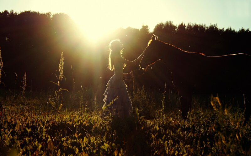 Woman with Horse — Gold, Serene
