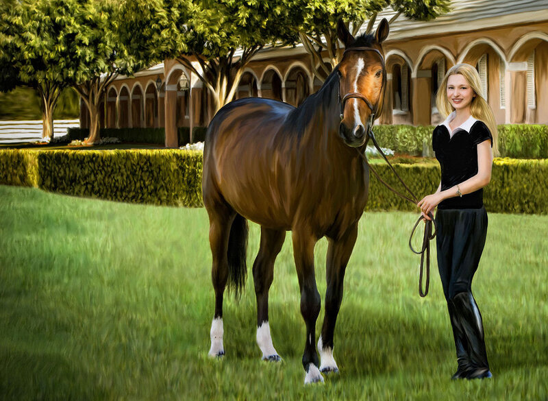 Woman with Horse — Green, Serene