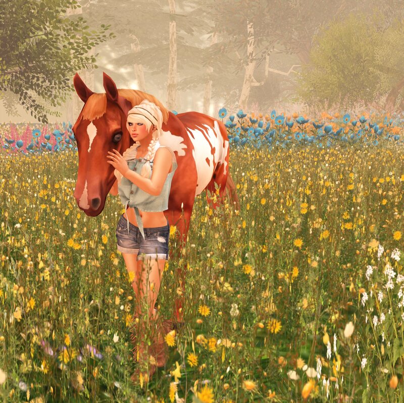 Woman with Horse in Field — Yellow, Serene