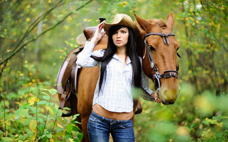 Woman with Horse in Forest — Green