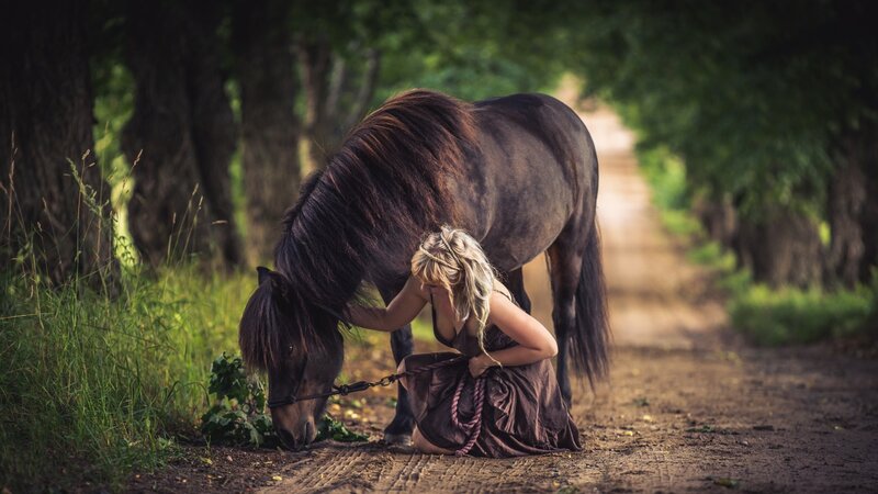 Woman with Horse on Path