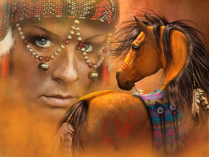 Woman with Horse — Orange