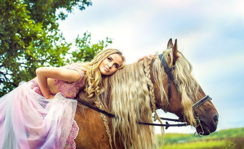 Woman with Horse — Pink, Serene