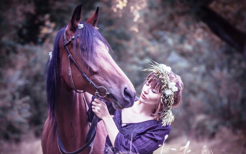 Woman with Horse — Purple, Serene, Afternoon