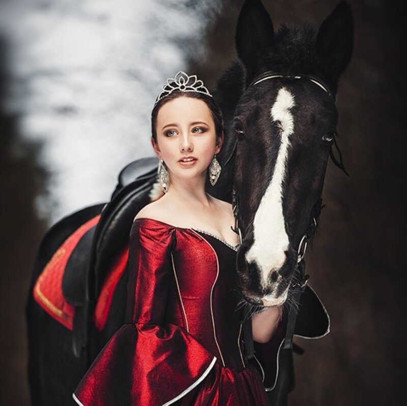 Woman with Horse — Red, Dramatic, Photograph