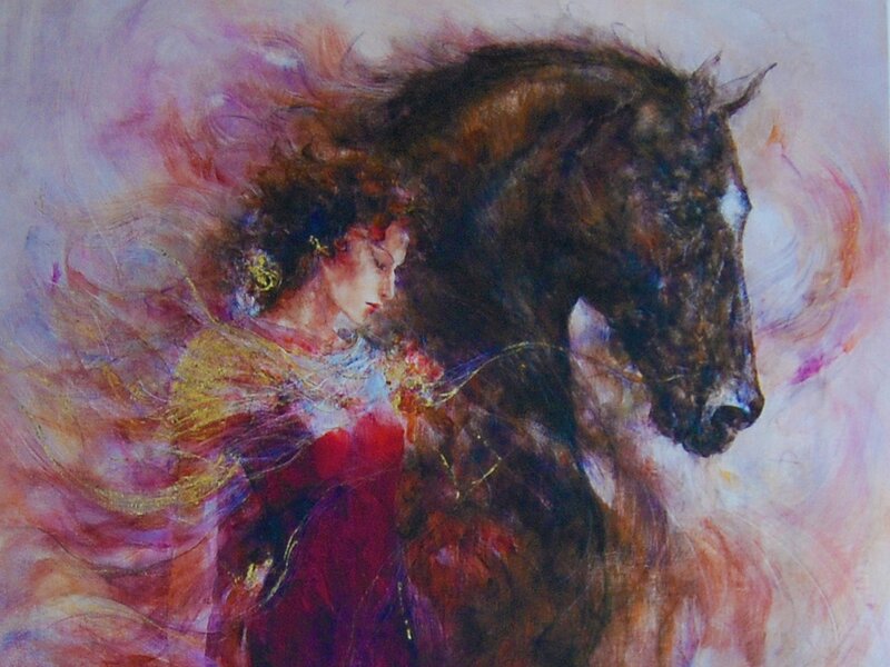 Woman with Horse — Red, Dramatic