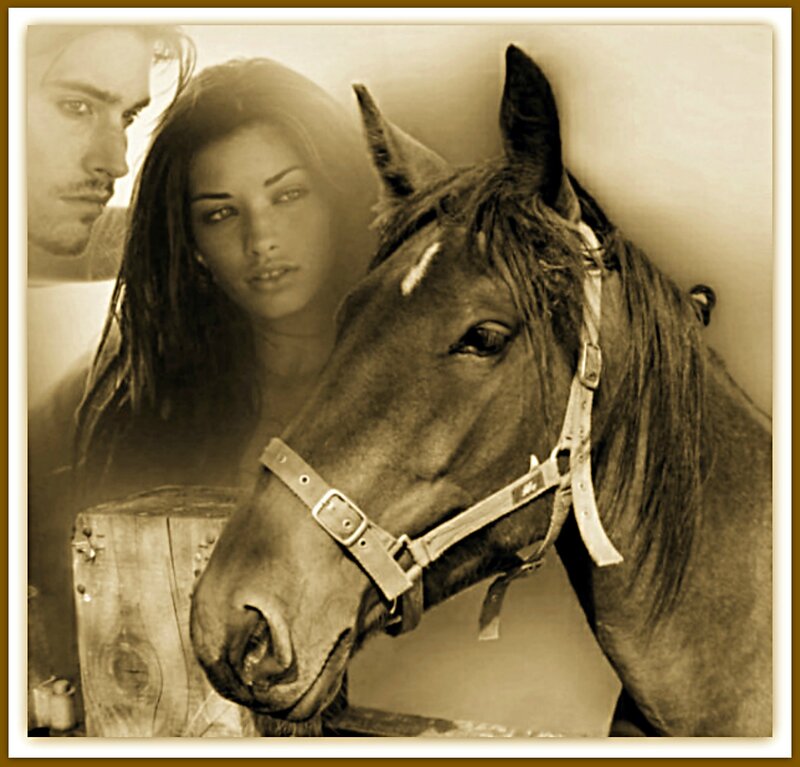 Woman with Horse — Sepia, Dramatic