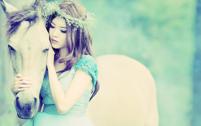 Woman with Horse — Teal