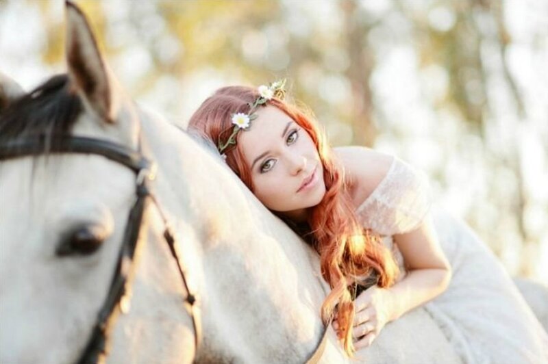 Woman with Horse — White, Serene, Afternoon, Photograph