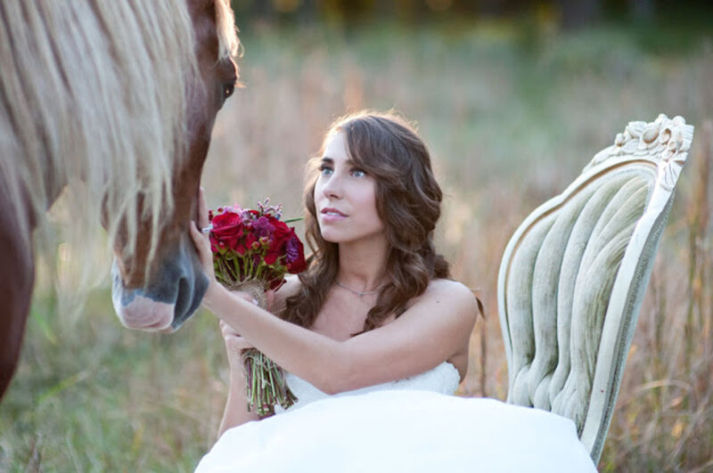 Woman with Horse — White, Serene, Sunset, Photograph