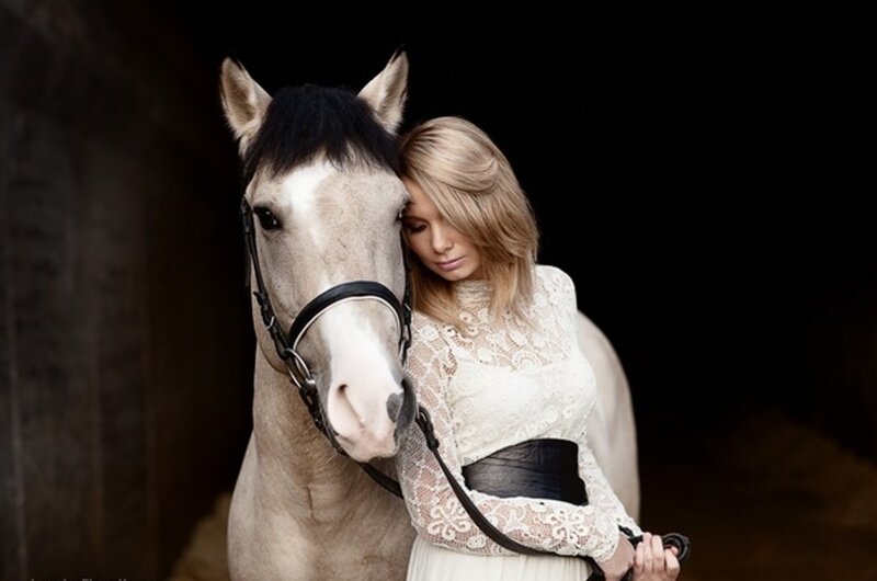 Woman with Horse — White, Serene