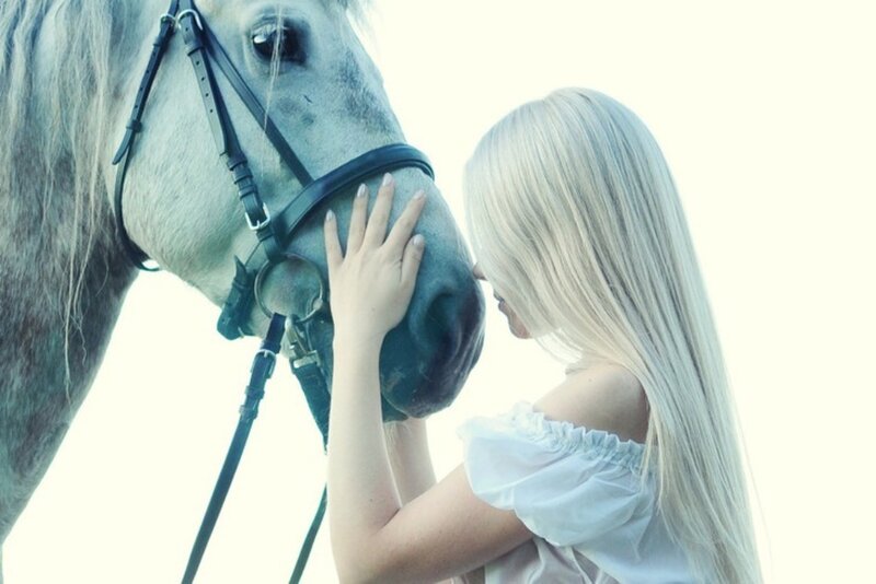 Woman with Horse — White