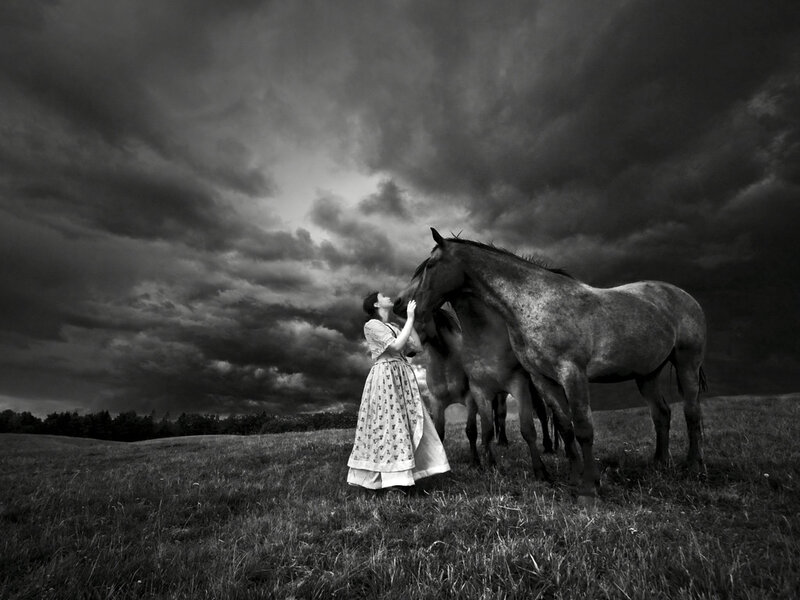 Woman with Horses — Black